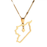 Syria Map Stainless Steel Necklace Heart Jewelry