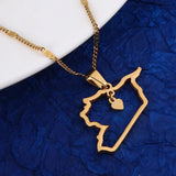 Syria Map Stainless Steel Necklace Heart Jewelry