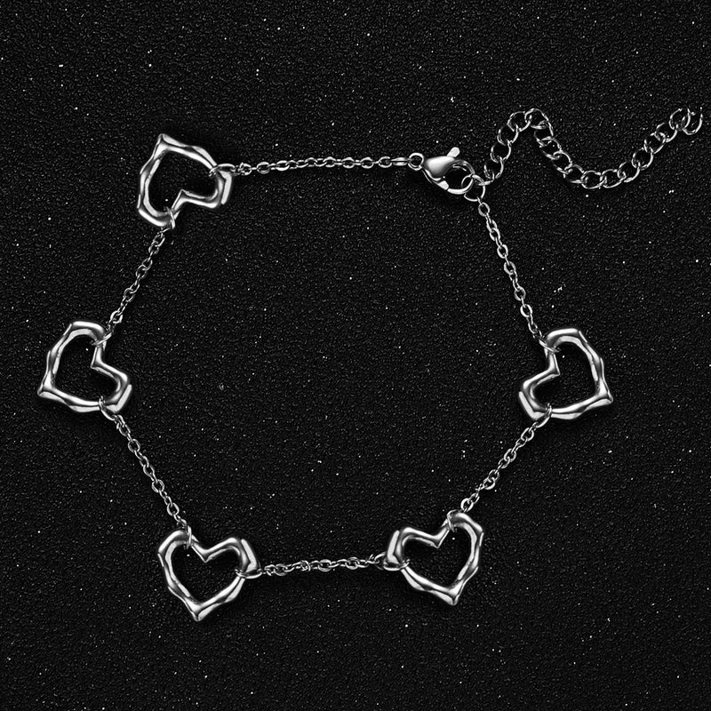 Stainless Steel Tassel Hollow Peach Heart Bracelets for Women