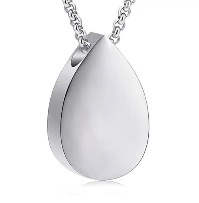 Stainless Steel Teardrop Keepsake Ashes Necklace Cremation Pendant
