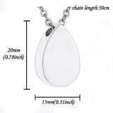 Stainless Steel Teardrop Keepsake Ashes Necklace Cremation Pendant