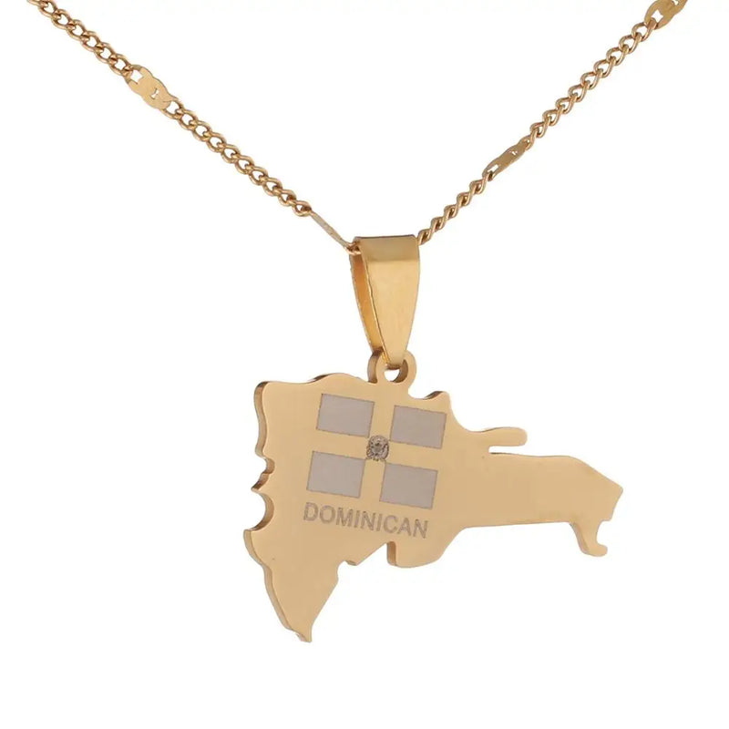 Stainless Steel Dominican Republic Map Pendant Necklace for Women