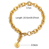 Stainless Steel Thick Chain Round Disc Initial Letters Bracelet