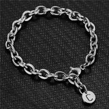 Stainless Steel Thick Chain Round Disc Initial Letters Bracelet