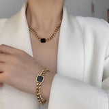 Stainless Steel Cuban Chain Necklace Bracelet Set