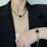 Stainless Steel Cuban Chain Necklace Bracelet Set