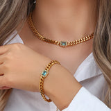 Thick Cuban Chain Zircon Necklace Waterproof Choker Jewelry