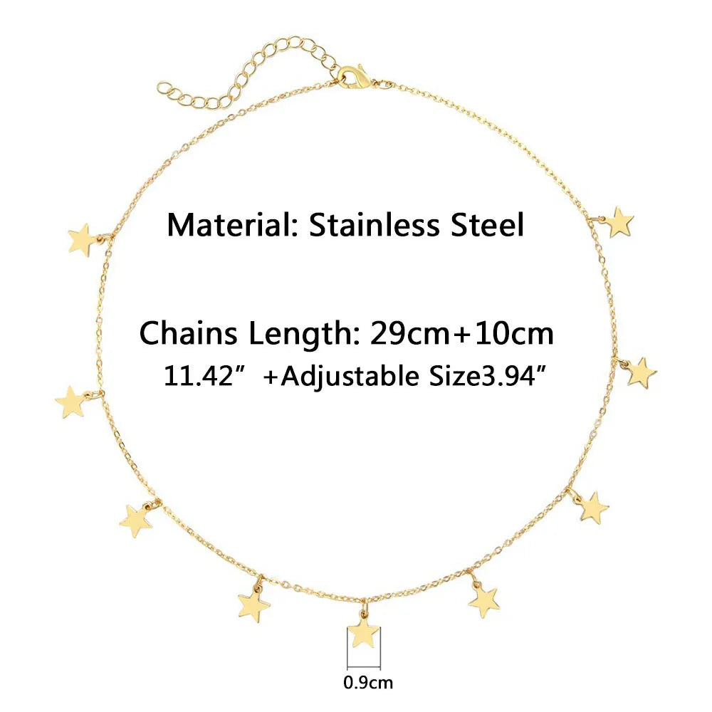 Stainless Steel Pentagram Tassel Necklace Woman Pendant Choker Jewelry