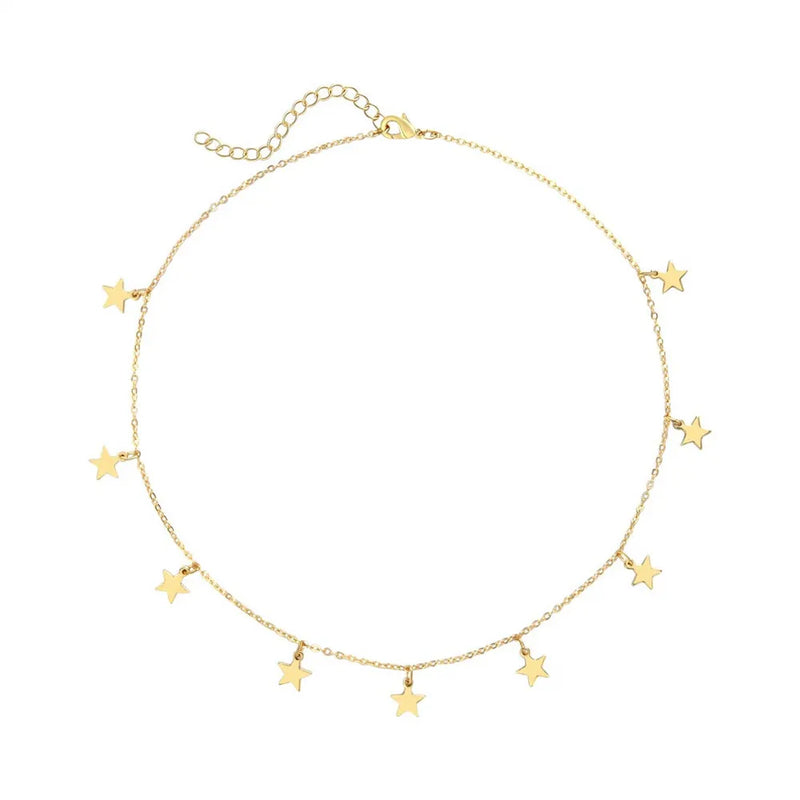 Stainless Steel Pentagram Tassel Necklace Woman Pendant Choker Jewelry