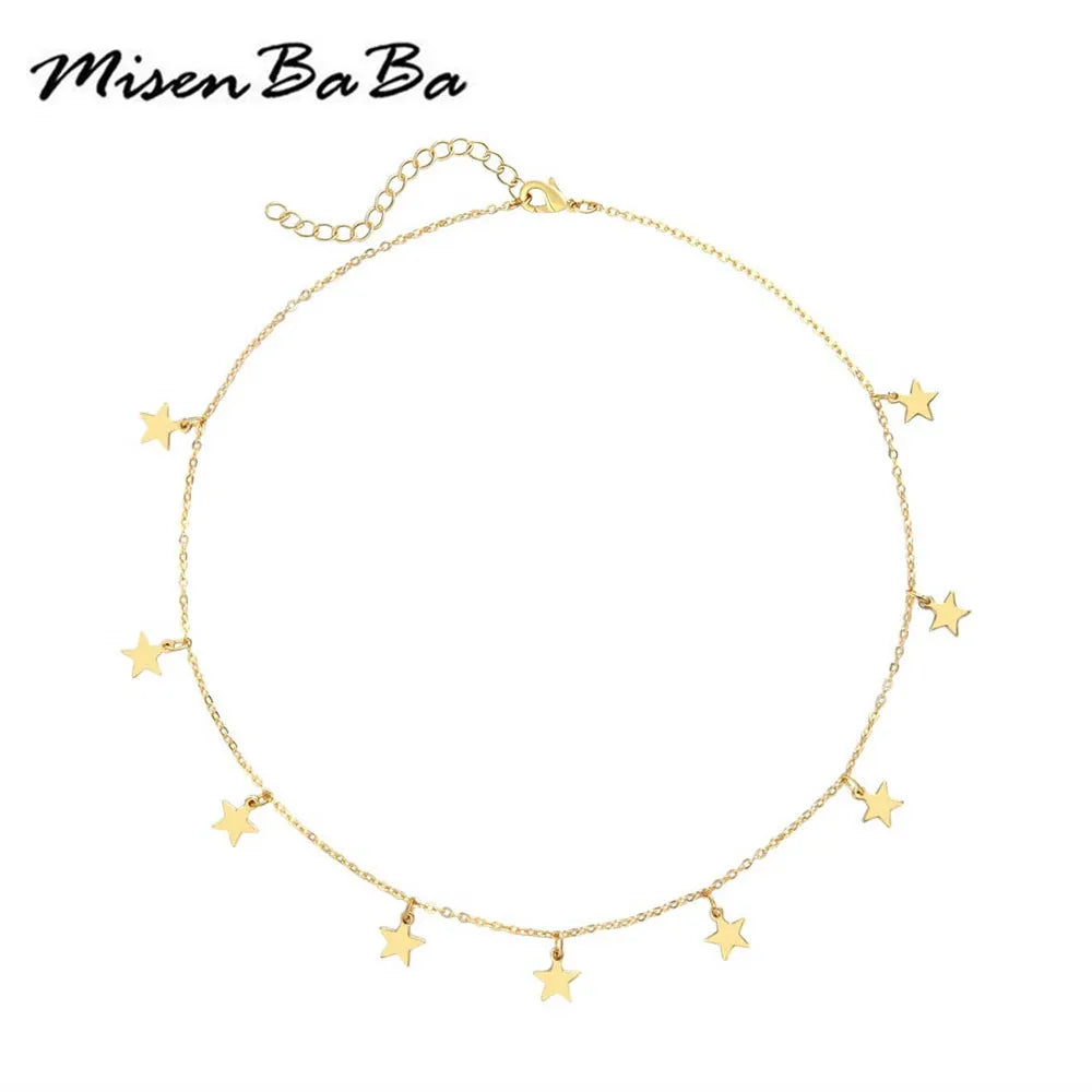 Stainless Steel Pentagram Tassel Necklace Woman Pendant Choker Jewelry