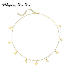 Stainless Steel Pentagram Tassel Necklace Woman Pendant Choker Jewelry