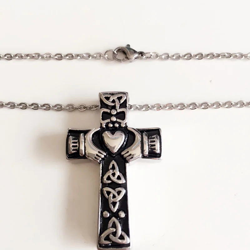 Tibetan Vintage Cross Heart Pet Cremation Ashes Urn Necklace