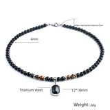 Steel Tiger Eye Crystal Pendant Necklace Men Natural Stone Strand Beaded
