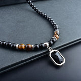 Steel Tiger Eye Crystal Pendant Necklace Men Natural Stone Strand Beaded