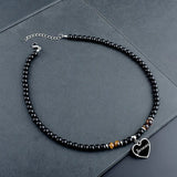 Steel Tiger Eye Crystal Pendant Necklace Men Natural Stone Strand Beaded