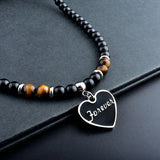 Steel Tiger Eye Crystal Pendant Necklace Men Natural Stone Strand Beaded