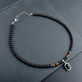 Steel Tiger Eye Crystal Pendant Necklace Men Natural Stone Strand Beaded
