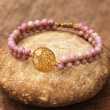 Stainless Steel Tree of Life Charm Bracelet with Rhodonite Stone Beads