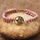 Stainless Steel Tree of Life Charm Bracelet with Rhodonite Stone Beads