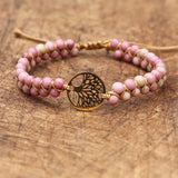 Stainless Steel Tree of Life Charm Bracelet with Rhodonite Stone Beads