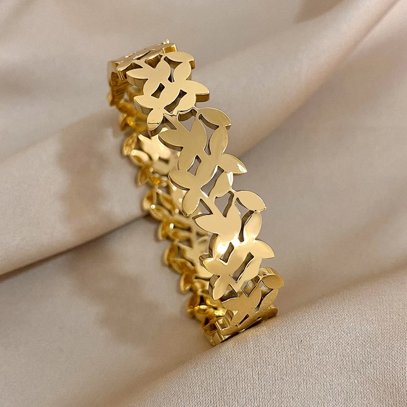 Leaf Charm Stainless Steel Bracelet for Women