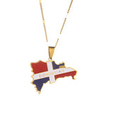 Stainless Steel Enamel Dominican Republic Map Pendant Necklace