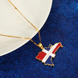 Stainless Steel Enamel Dominican Republic Map Pendant Necklace