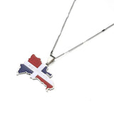 Stainless Steel Enamel Dominican Republic Map Pendant Necklace