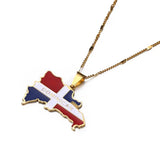 Stainless Steel Enamel Dominican Republic Map Pendant Necklace