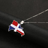 Stainless Steel Enamel Dominican Republic Map Pendant Necklace