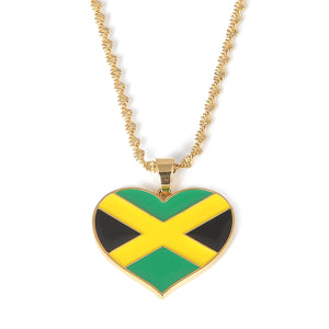 Stainless Steel Jamaica Flag Pendant Necklace Jamaican Heart Map Jewelry