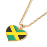 Stainless Steel Jamaica Flag Pendant Necklace Jamaican Heart Map Jewelry