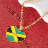 Stainless Steel Jamaica Flag Pendant Necklace Jamaican Heart Map Jewelry