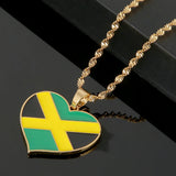 Stainless Steel Jamaica Flag Pendant Necklace Jamaican Heart Map Jewelry
