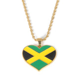Stainless Steel Jamaica Flag Pendant Necklace Jamaican Heart Map Jewelry