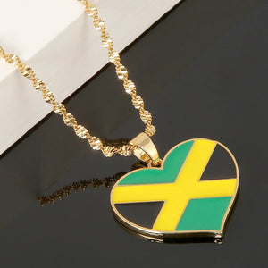 Stainless Steel Jamaica Flag Pendant Necklace Jamaican Heart Map Jewelry