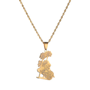 Stainless Steel Iraq Map Pendant Necklace Allah Map Chain Jewelry