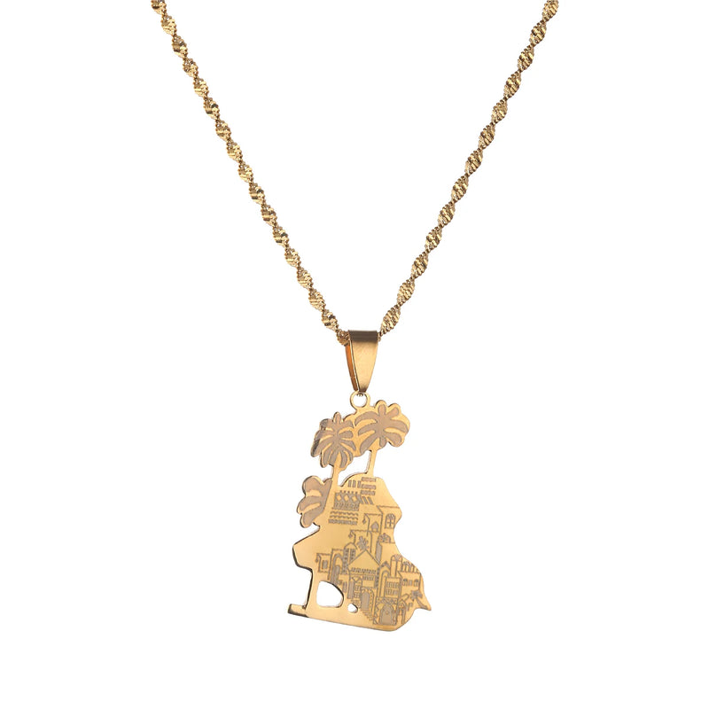 Stainless Steel Iraq Map Pendant Necklace Allah Map Chain Jewelry