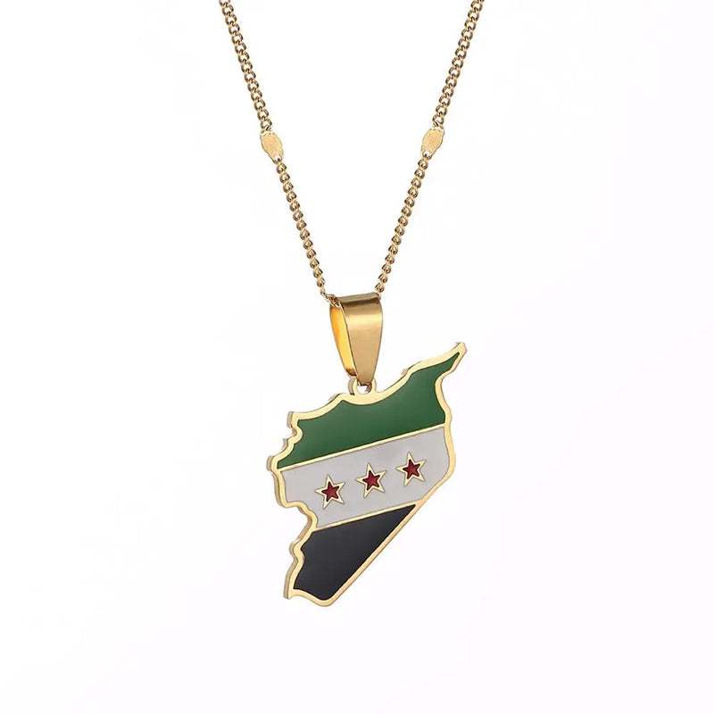 Syria Map Flag Pendant Necklaces Women Jewelry