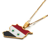 Syria Map Flag Pendant Necklaces Stainless Steel