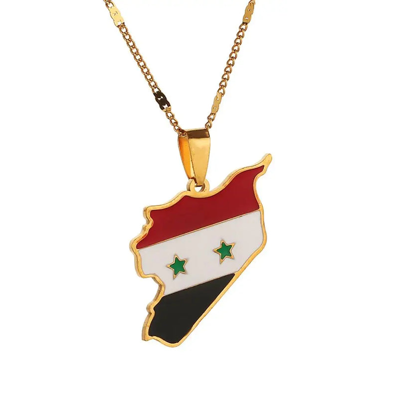 Stainless Steel Syria Map Flag Pendant Necklaces