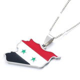 Stainless Steel Syria Map Flag Pendant Necklaces