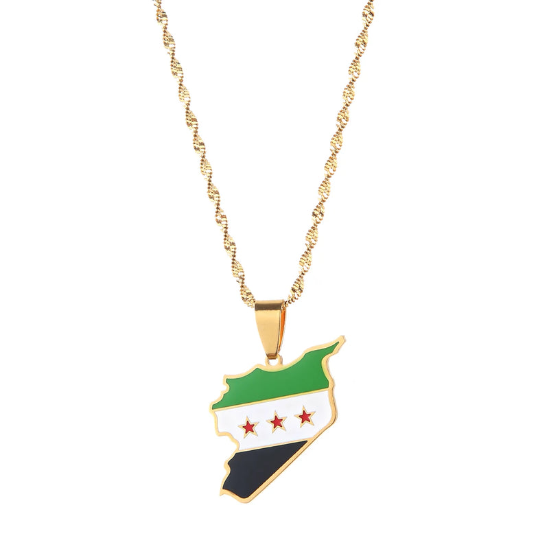 Stainless Steel Syria Map Flag Pendant Necklaces Syrians Map Women Necklace
