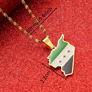 Stainless Steel Syria Map Flag Pendant Necklaces Syrians Map Women Necklace