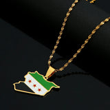 Stainless Steel Syria Map Flag Pendant Necklaces Syrians Map Women Necklace