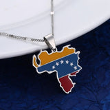 Venezuela Map Flag Pendant Necklace, Stainless Steel Venezuelan Map Chain