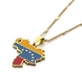 Venezuela Map Flag Pendant Necklace, Stainless Steel Venezuelan Map Chain