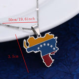 Venezuela Map Flag Pendant Necklace, Stainless Steel Venezuelan Map Chain