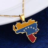 Venezuela Map Flag Pendant Necklace, Stainless Steel Venezuelan Map Chain