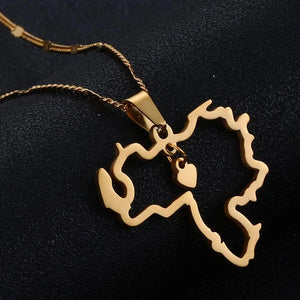 Venezuela Map Pendant Necklace Stainless Steel Heart Charm Jewelry